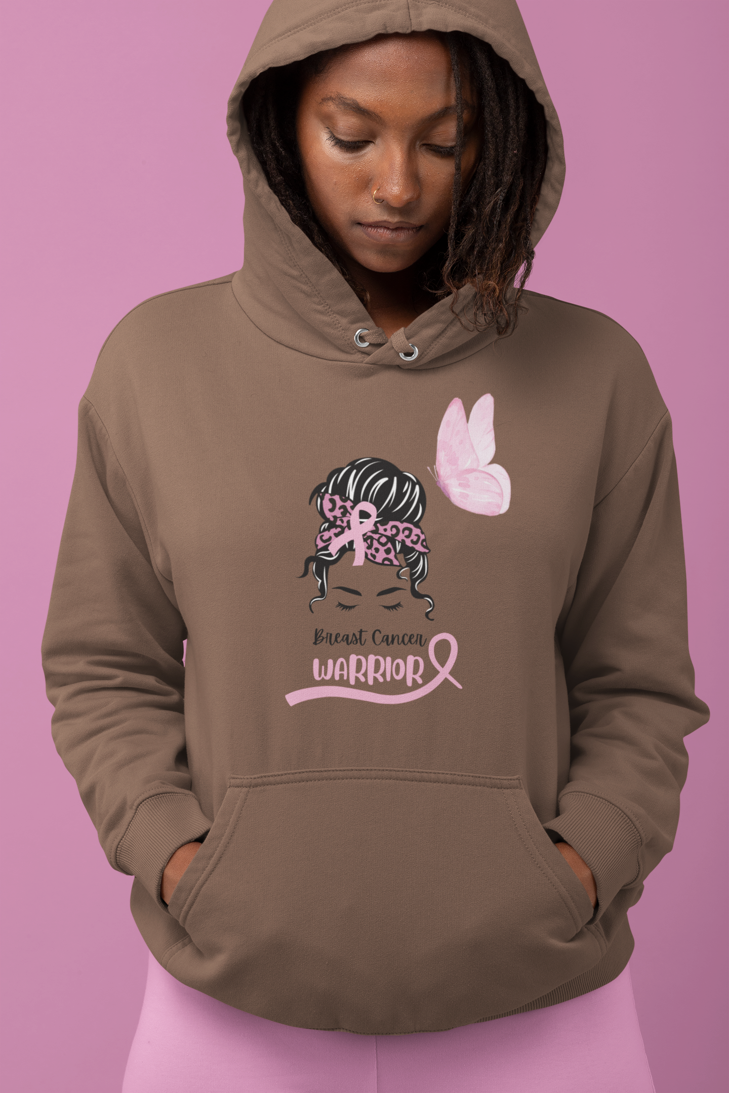 WOMENS BUTTERFLY BREAST CANCER WARRIOR HOODIE