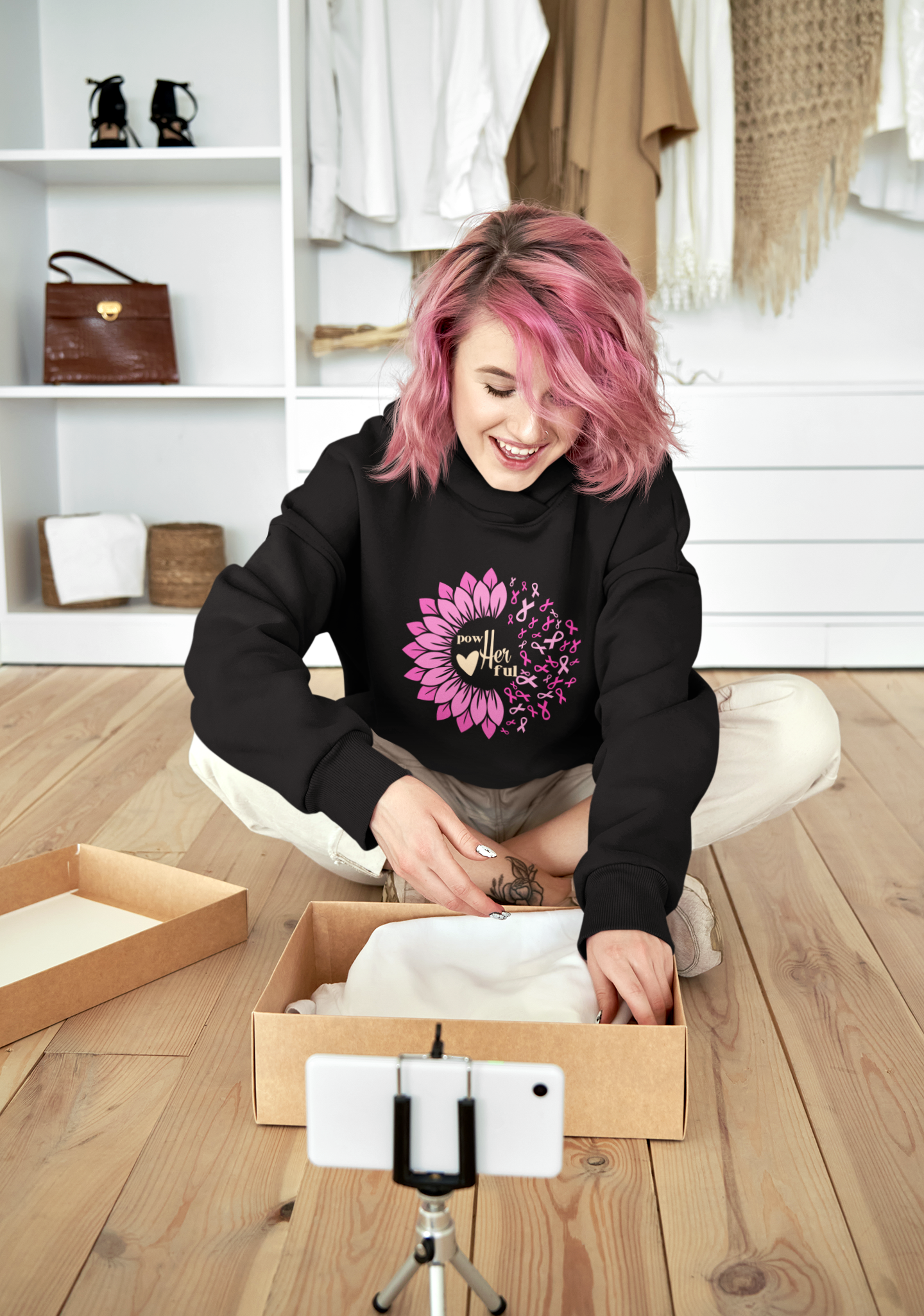 WOMENS SUNFLOWER POW HER FUL HOODIE