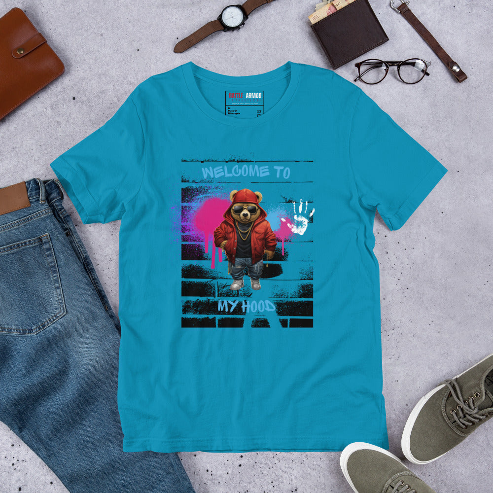 MENS WELCOME TO MY HOOD BEAR TEE