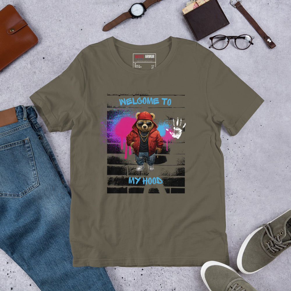 MENS WELCOME TO MY HOOD BEAR TEE
