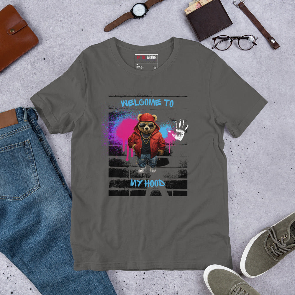 MENS WELCOME TO MY HOOD BEAR TEE