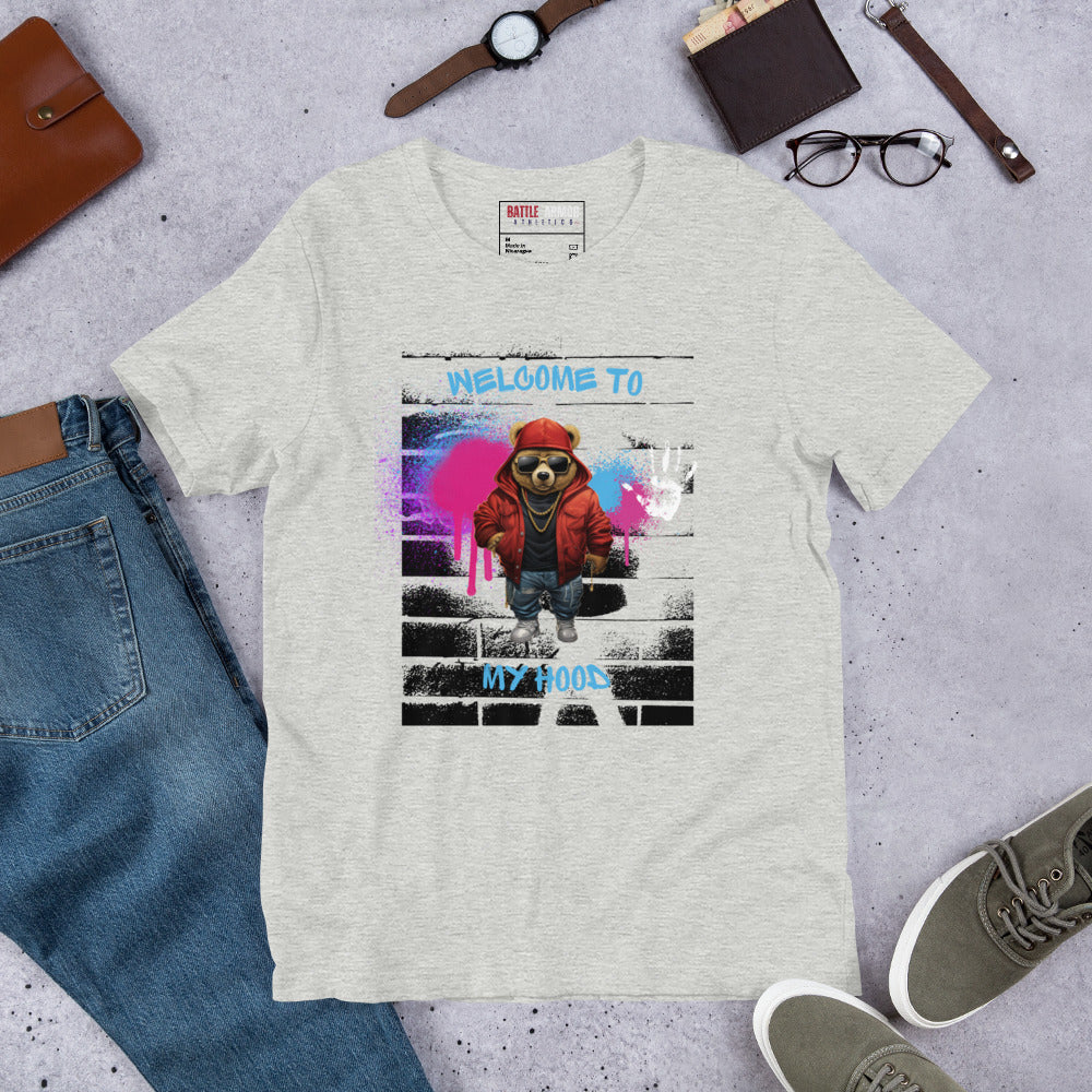 MENS WELCOME TO MY HOOD BEAR TEE
