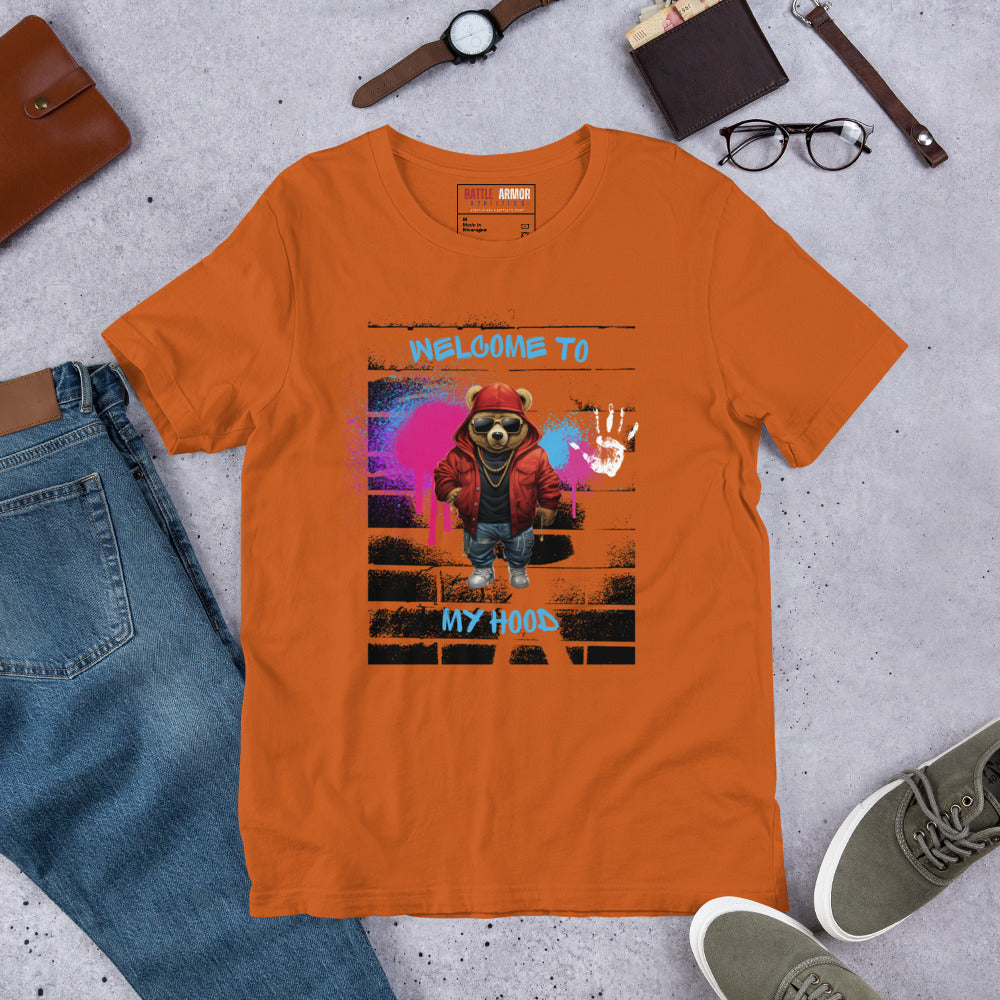 MENS WELCOME TO MY HOOD BEAR TEE
