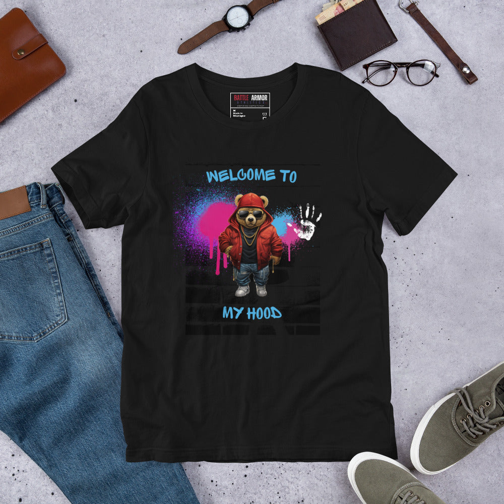 MENS WELCOME TO MY HOOD BEAR TEE