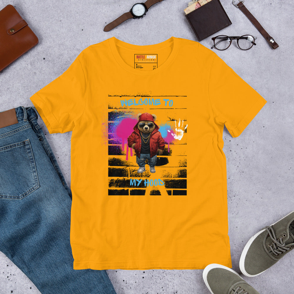 MENS WELCOME TO MY HOOD BEAR TEE