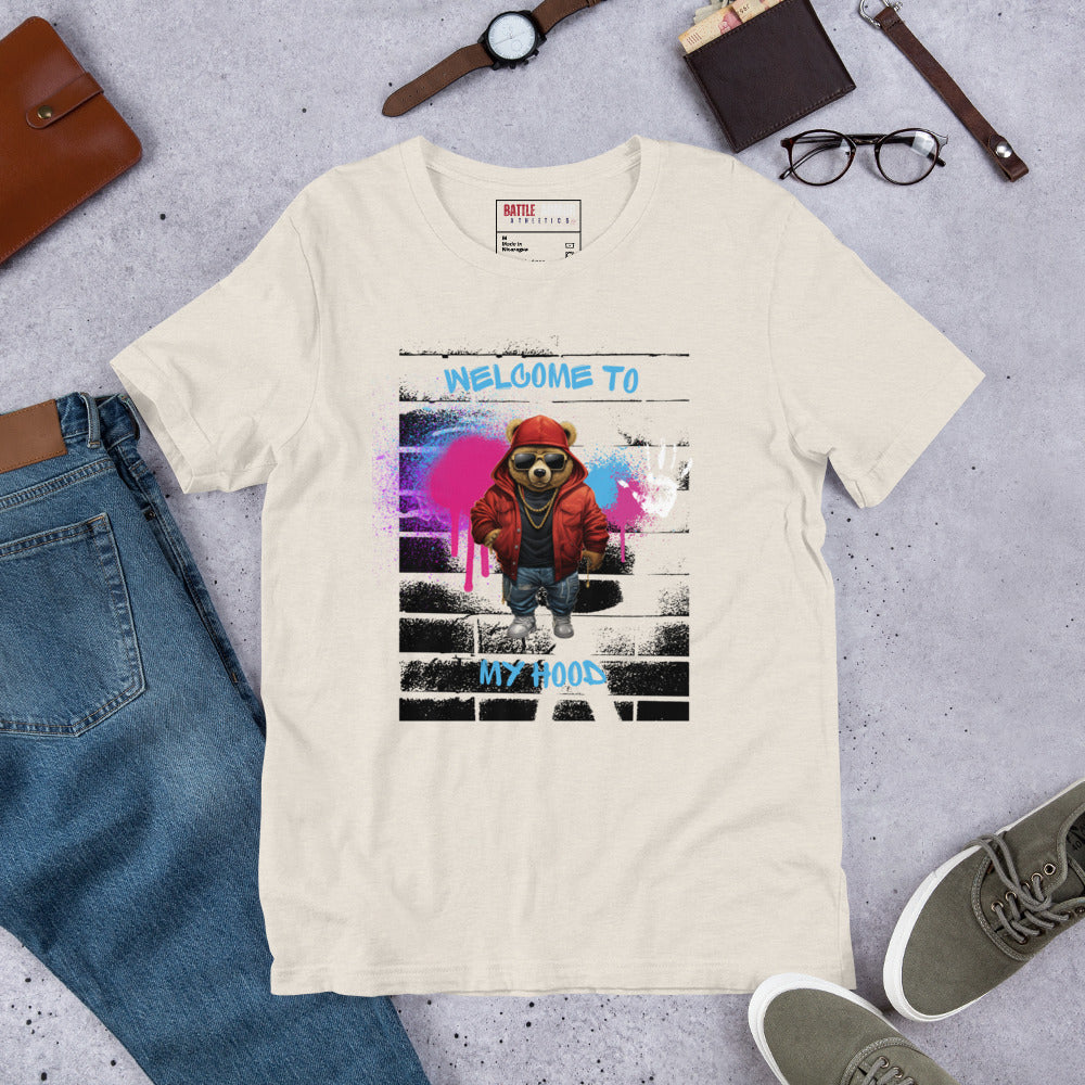 MENS WELCOME TO MY HOOD BEAR TEE