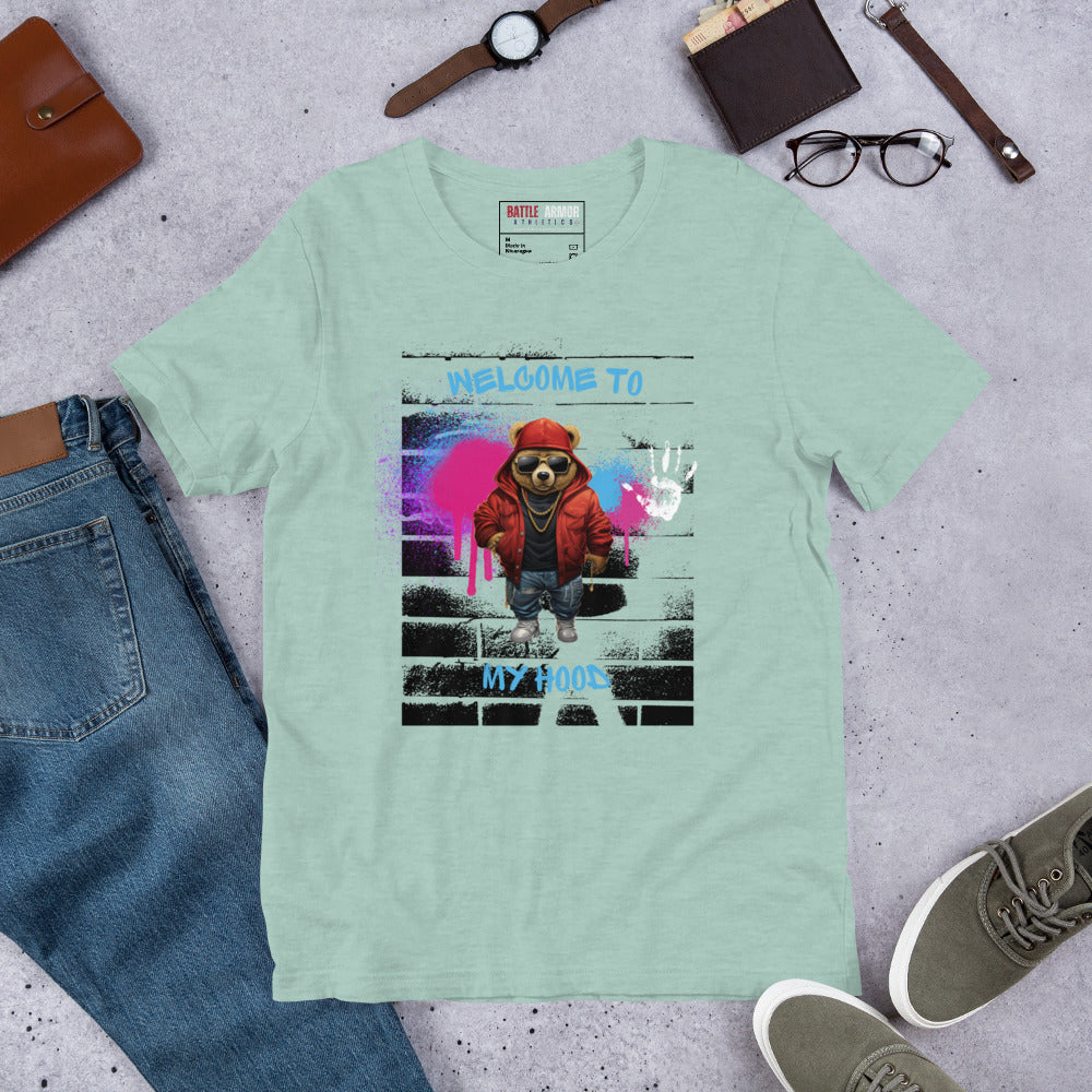 MENS WELCOME TO MY HOOD BEAR TEE