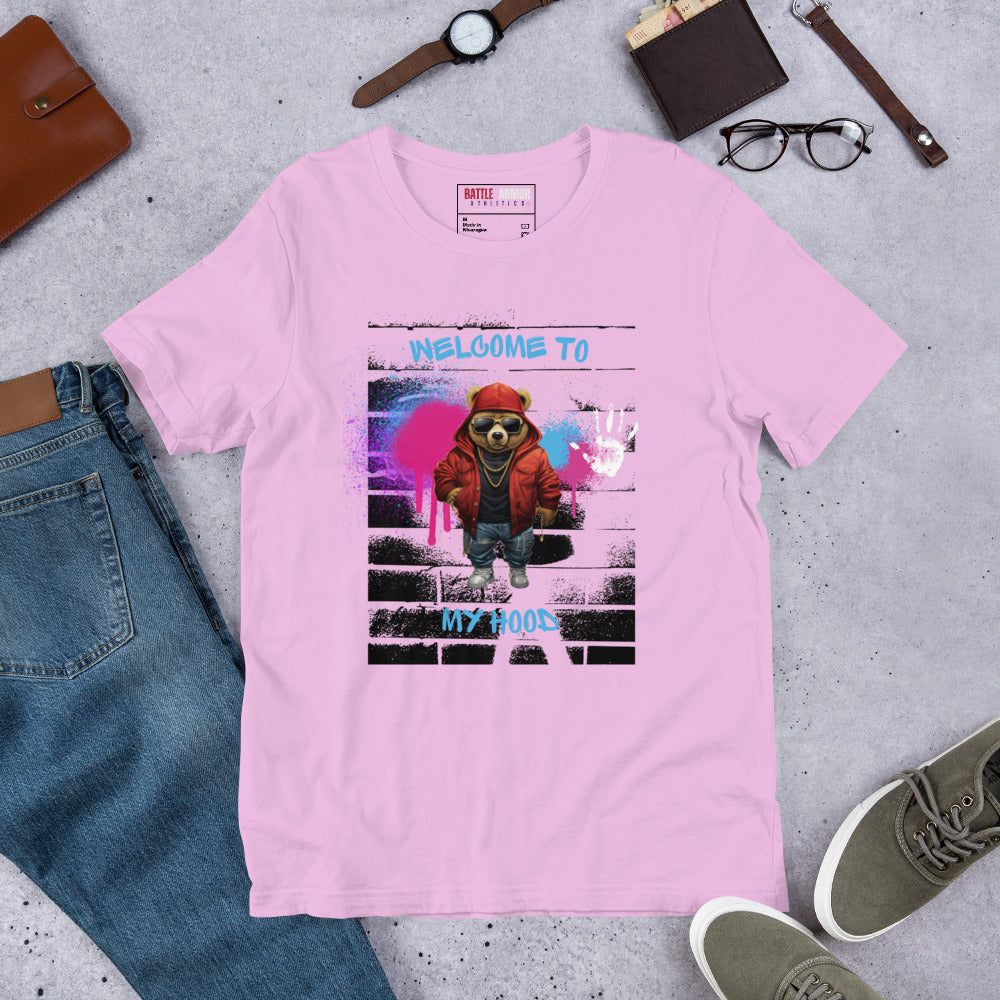 MENS WELCOME TO MY HOOD BEAR TEE