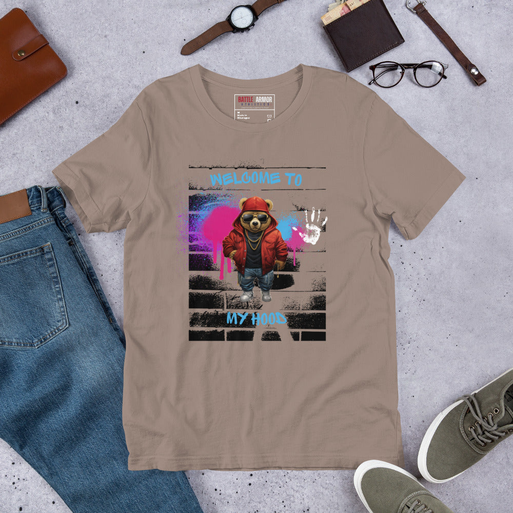 MENS WELCOME TO MY HOOD BEAR TEE