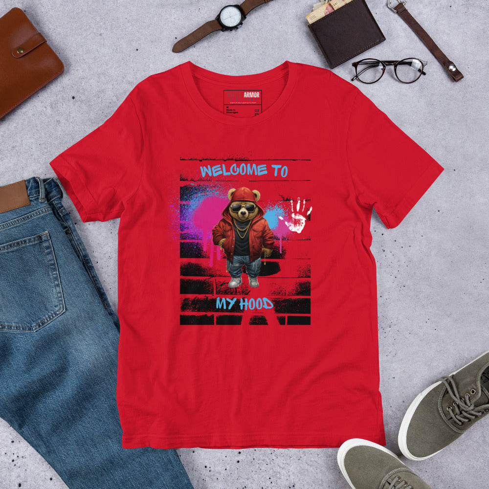 MENS WELCOME TO MY HOOD BEAR TEE