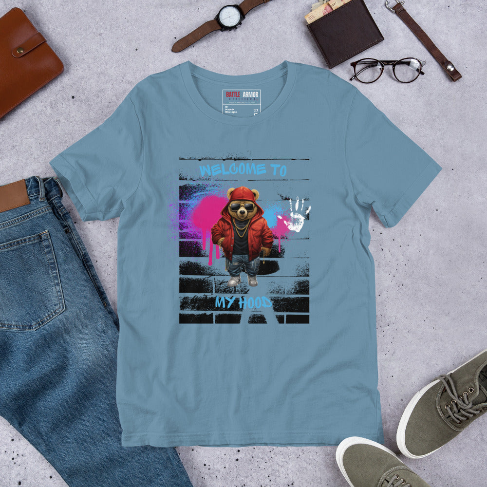MENS WELCOME TO MY HOOD BEAR TEE