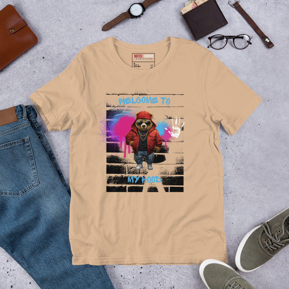 MENS WELCOME TO MY HOOD BEAR TEE