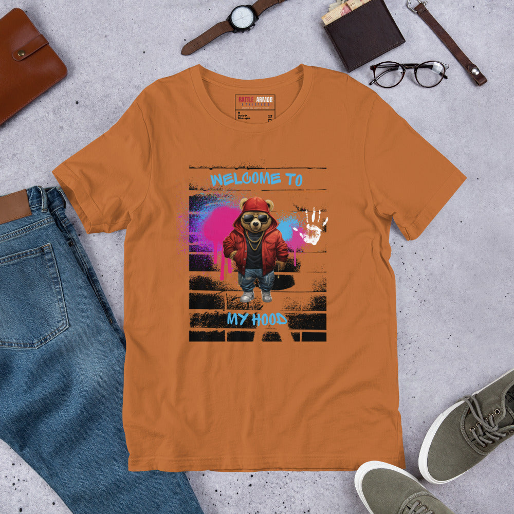 MENS WELCOME TO MY HOOD BEAR TEE